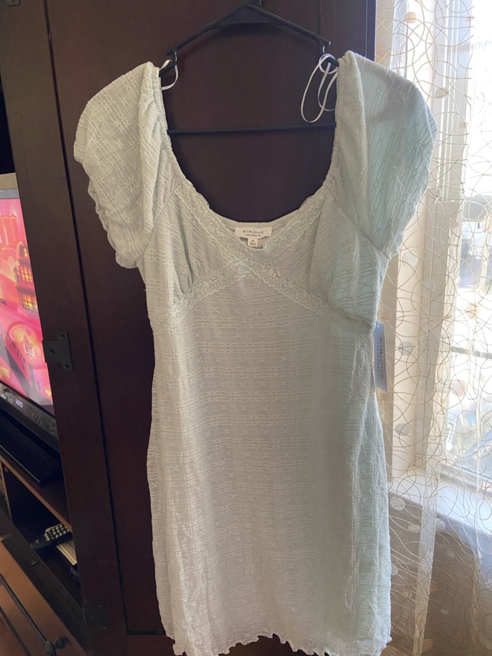 Kirious Las Angeles l Light Blue Lace Dress with Square Neck